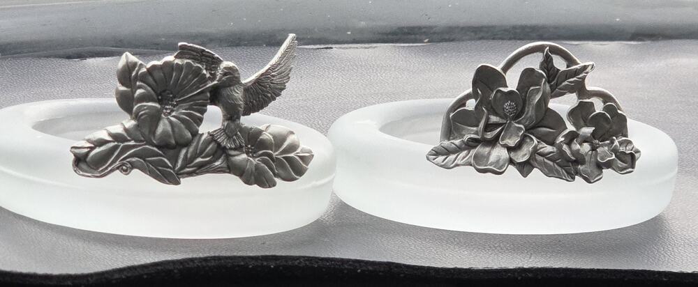 Vintage 2000 Seagull Pewter Frosted Glass Candle Holders Hummingbird Floral Lot
